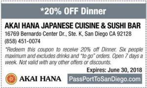 Akai Hana Japanese Sushi coupon back